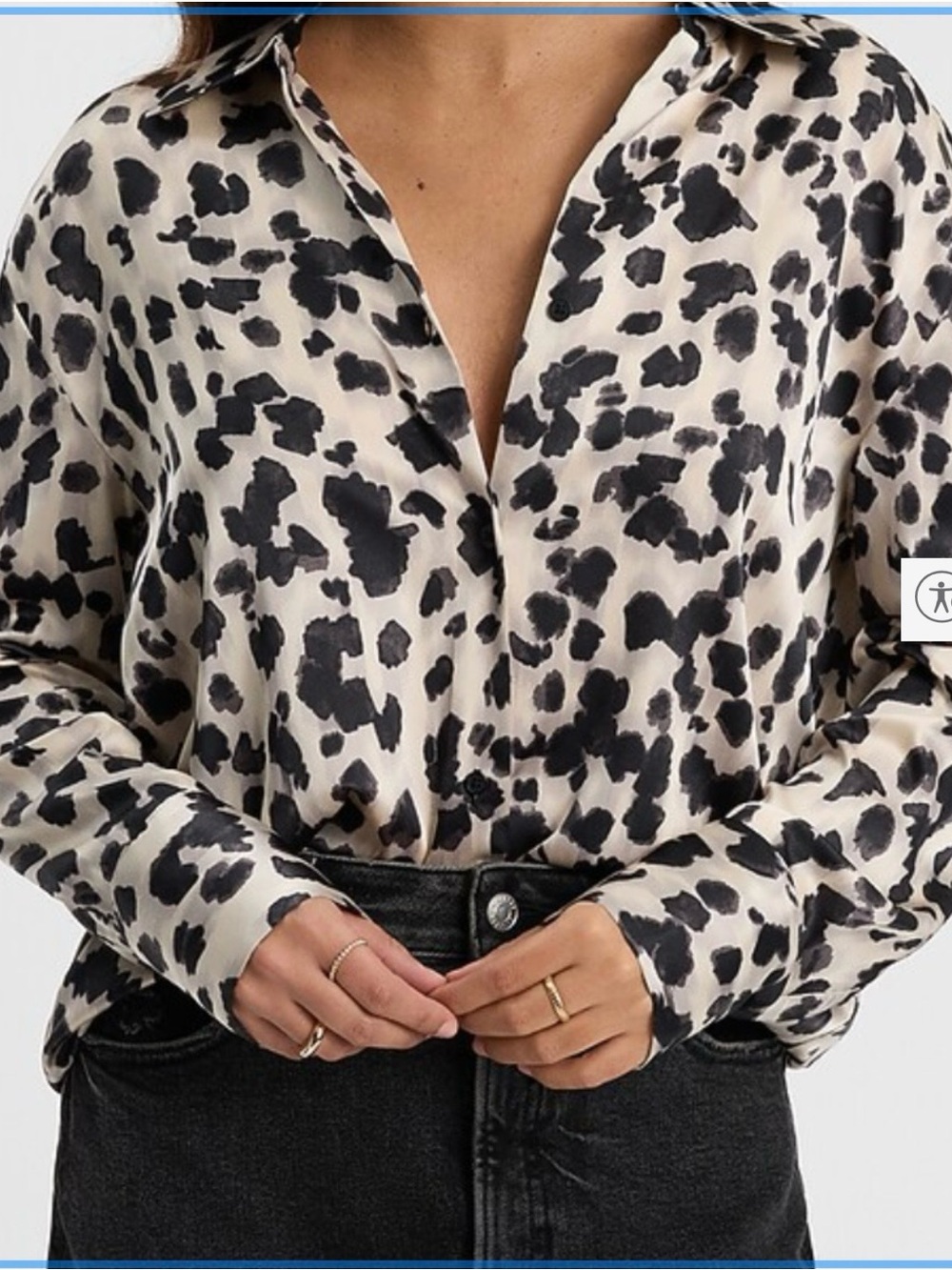 Express Printed Satin Button-Front Blouse - Black & Cream